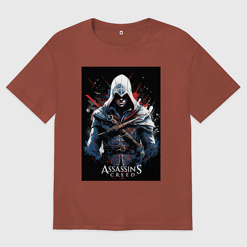 Мужская футболка оверсайз Assassins creed огненный фон / Кирпичный – фото 1