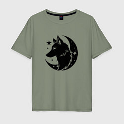 Мужская футболка оверсайз Волк силуэт и луна