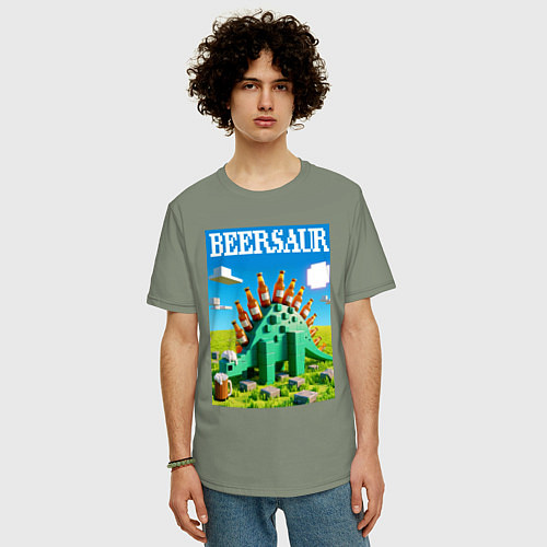 Мужская футболка оверсайз Пивозавр в стиле Майнкрафт - нейросеть / Авокадо – фото 3