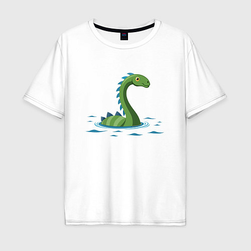 Мужская футболка оверсайз Динозаврик, плывущий в воде / Белый – фото 1
