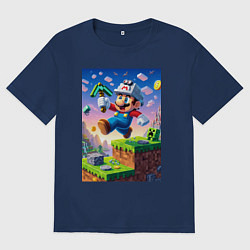 Мужская футболка оверсайз Марио и Майнкрафт - коллаба