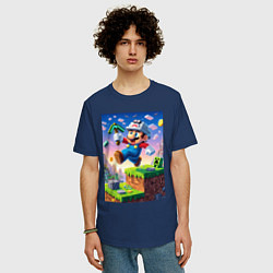 Футболка оверсайз мужская Марио и Майнкрафт - коллаба, цвет: тёмно-синий — фото 2