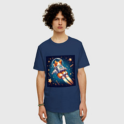 Футболка оверсайз мужская Реактивный корги в космосе, цвет: тёмно-синий — фото 2