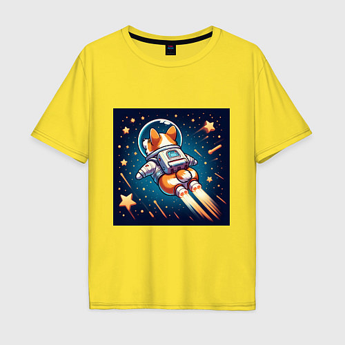 Мужская футболка оверсайз Реактивный корги в космосе / Желтый – фото 1