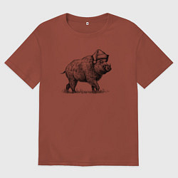 Футболка оверсайз мужская Новогодний кабан, цвет: кирпичный