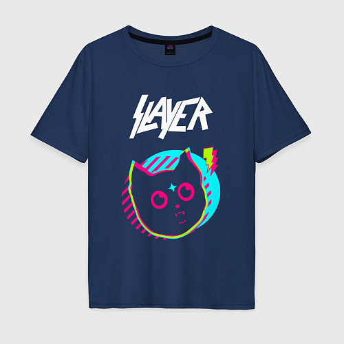 Мужская футболка оверсайз Slayer rock star cat / Тёмно-синий – фото 1