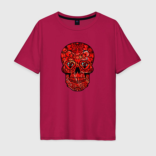 Мужская футболка оверсайз Red decorative skull / Маджента – фото 1