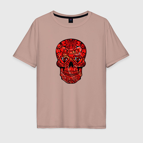 Мужская футболка оверсайз Red decorative skull / Пыльно-розовый – фото 1