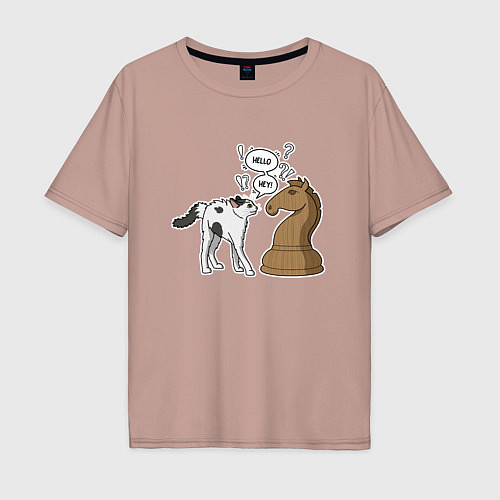 Мужская футболка оверсайз Кошка Хома и шахматный конь / Пыльно-розовый – фото 1