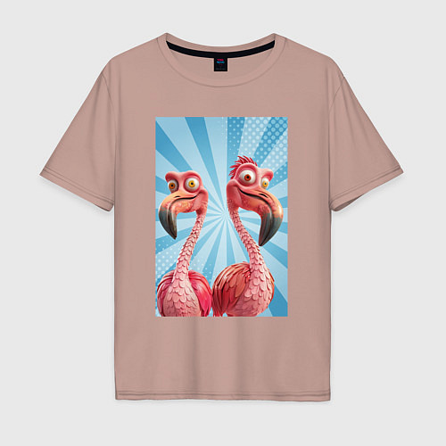 Мужская футболка оверсайз Два радостных фламинго / Пыльно-розовый – фото 1