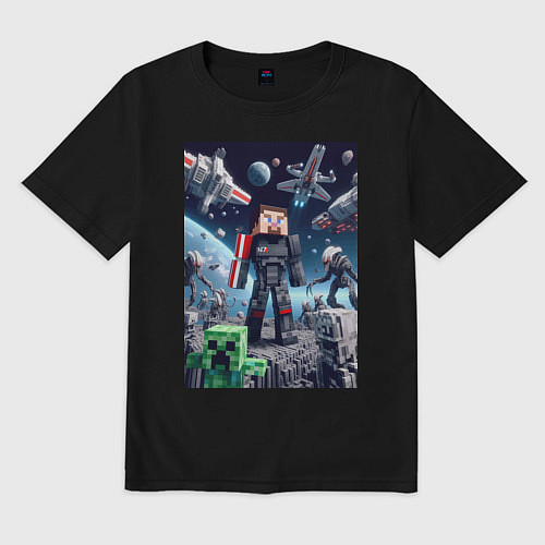 Мужская футболка оверсайз Minecraft and Mass effect - collaboration ai art / Черный – фото 1