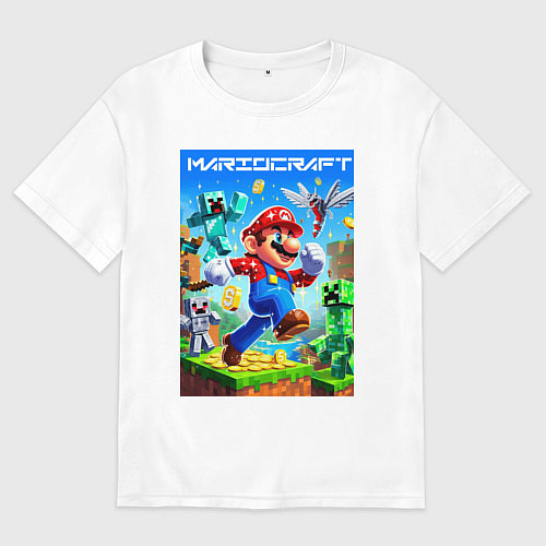 Мужская футболка оверсайз Mario in Minecraft - ai art collaboration / Белый – фото 1