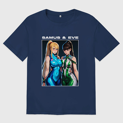 Мужская футболка оверсайз Самус Аран и Ева / Тёмно-синий – фото 1