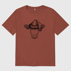 Мужская футболка оверсайз Буренка новогодняя