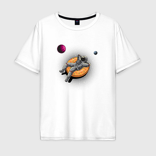 Мужская футболка оверсайз Космонавт на пончике / Белый – фото 1