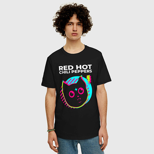 Мужская футболка оверсайз Red Hot Chili Peppers rock star cat / Черный – фото 3