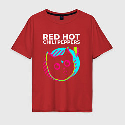 Футболка оверсайз мужская Red Hot Chili Peppers rock star cat, цвет: красный