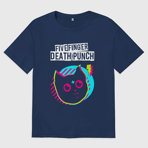 Мужская футболка оверсайз Five Finger Death Punch rock star cat / Тёмно-синий – фото 1