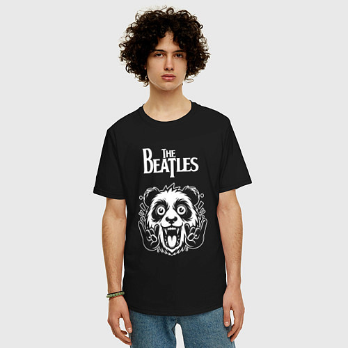 Мужская футболка оверсайз The Beatles rock panda / Черный – фото 3