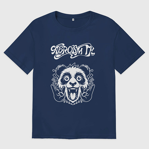 Мужская футболка оверсайз Aerosmith rock panda / Тёмно-синий – фото 1