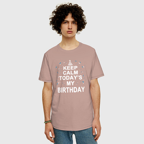 Мужская футболка оверсайз Сегодня мой день рождения / Пыльно-розовый – фото 3