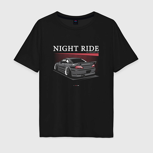 Мужская футболка оверсайз Nissan skyline night ride / Черный – фото 1