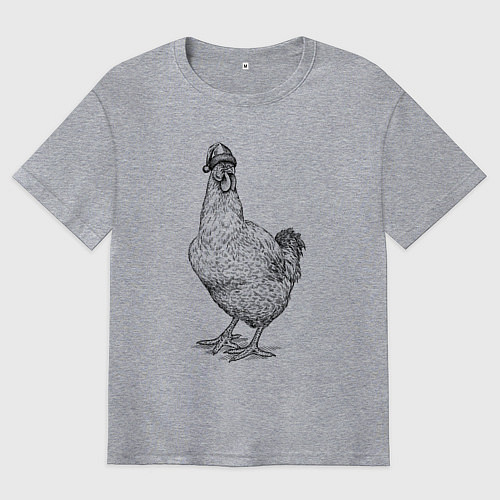 Мужская футболка оверсайз Новогодняя курочка / Меланж – фото 1
