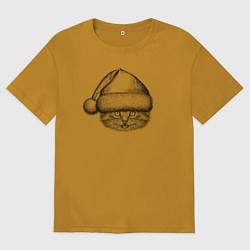 Мужская футболка оверсайз Котенок в новогоднем колпаке