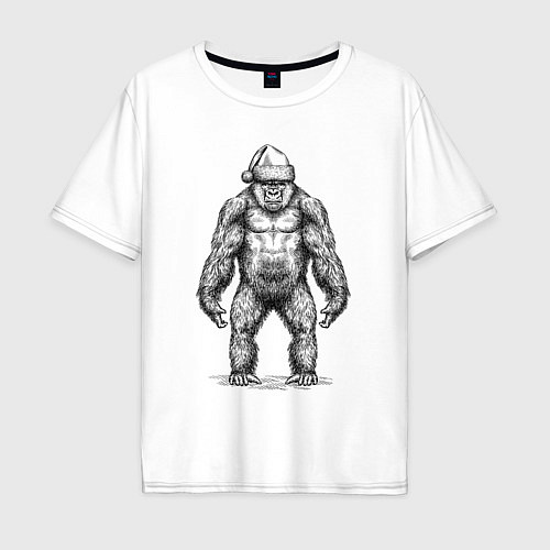 Мужская футболка оверсайз Новогодняя горилла / Белый – фото 1