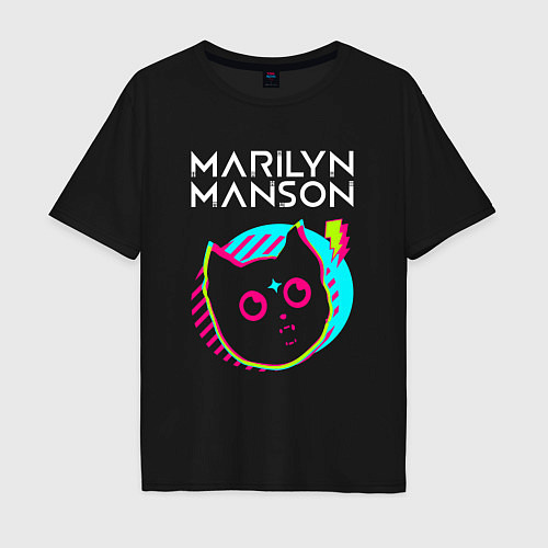 Мужская футболка оверсайз Marilyn Manson rock star cat / Черный – фото 1