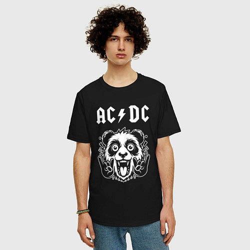 Мужская футболка оверсайз AC DC rock panda / Черный – фото 3