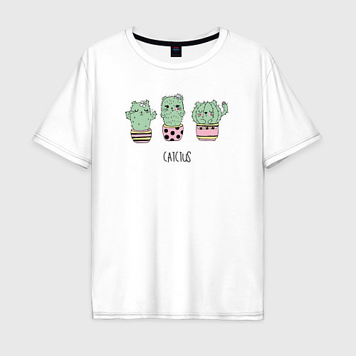 Мужская футболка оверсайз Cactus cat / Белый – фото 1