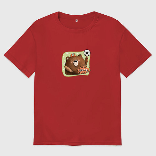 Мужская футболка оверсайз Медведь футболист / Красный – фото 1