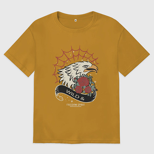 Мужская футболка оверсайз Орёл дух свободы / Горчичный – фото 1