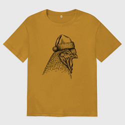 Футболка оверсайз мужская Петушок в новогоднем колпаке, цвет: горчичный