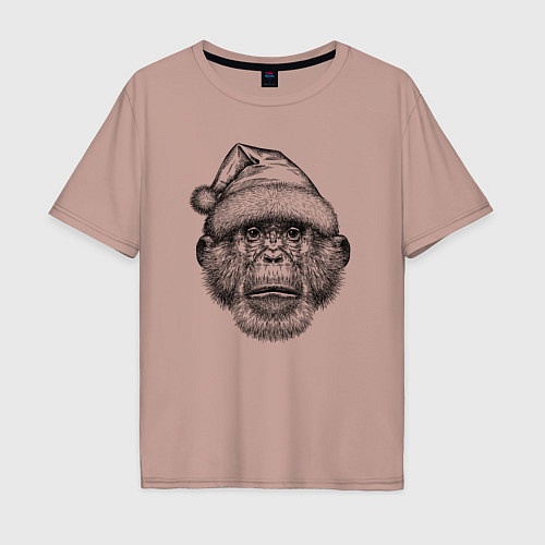 Мужская футболка оверсайз Шимпанзе Дед Мороз / Пыльно-розовый – фото 1