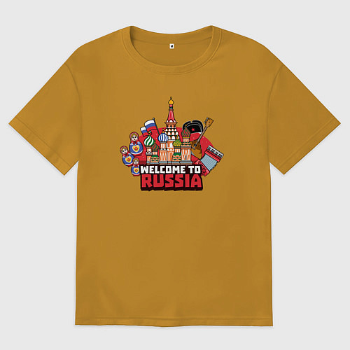 Мужская футболка оверсайз Welcome to Russia color / Горчичный – фото 1
