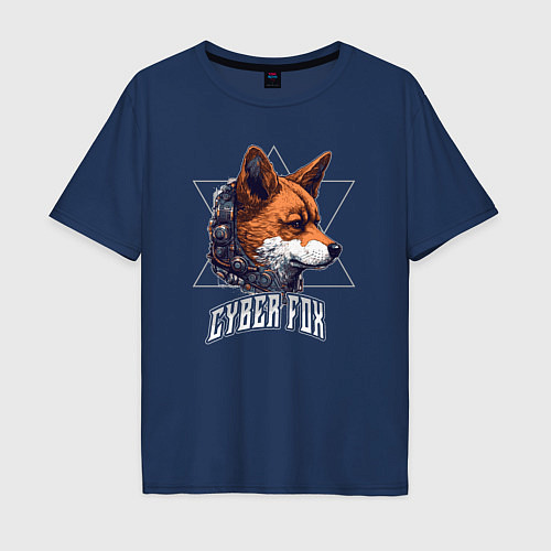 Мужская футболка оверсайз Cyborg fox / Тёмно-синий – фото 1