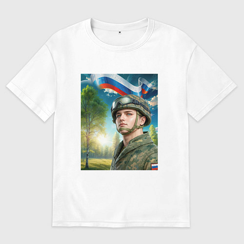 Мужская футболка оверсайз На защите Отчизны / Белый – фото 1