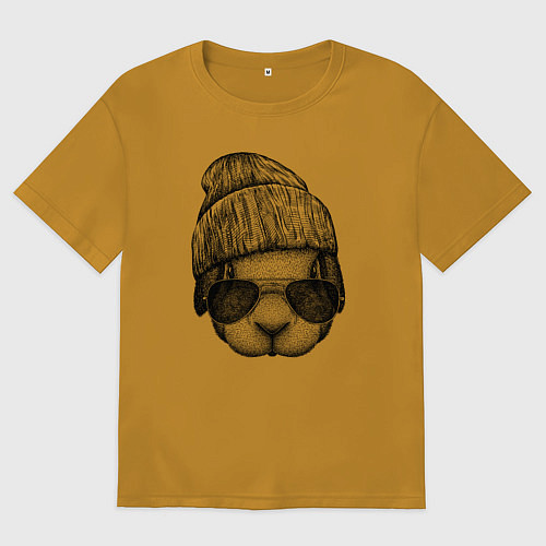 Мужская футболка оверсайз Кролик-хипстер / Горчичный – фото 1