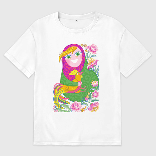 Мужская футболка оверсайз Матрешка и Петушок золотой гребешок / Белый – фото 1