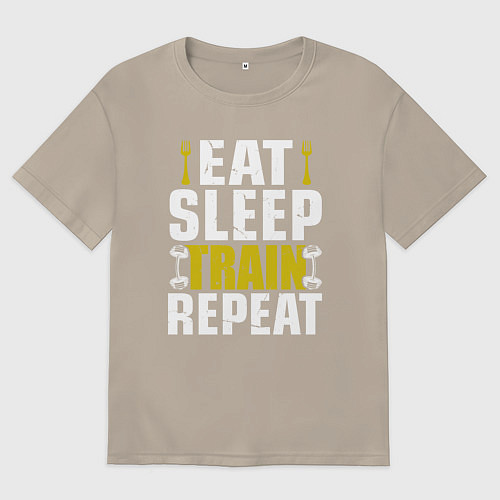 Мужская футболка оверсайз Eat sleep train / Миндальный – фото 1