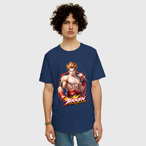 Мужская футболка оверсайз Персонаж из игры Tekken / Тёмно-синий – фото 3