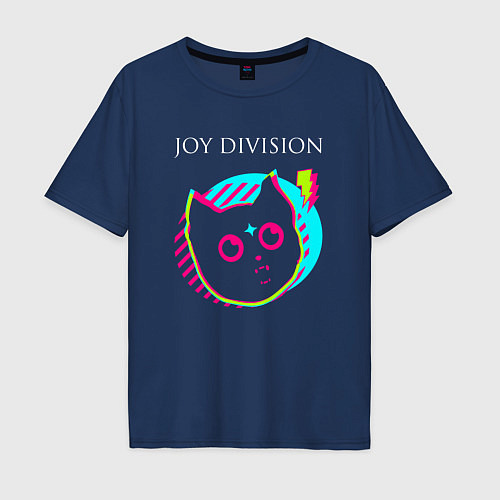 Мужская футболка оверсайз Joy Division rock star cat / Тёмно-синий – фото 1