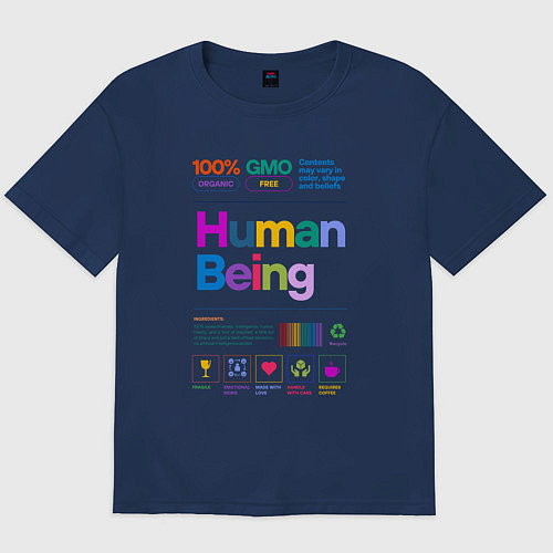 Мужская футболка оверсайз Человеческое существо - human being / Тёмно-синий – фото 1
