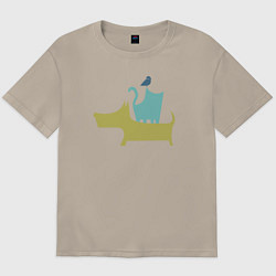 Футболка оверсайз мужская Bird dog cat, цвет: миндальный