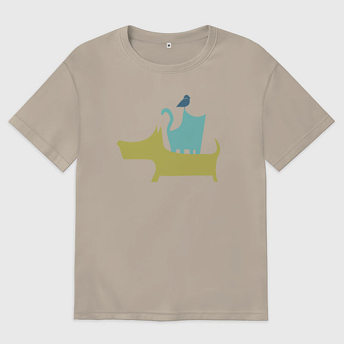 Мужская футболка оверсайз Bird dog cat / Миндальный – фото 1