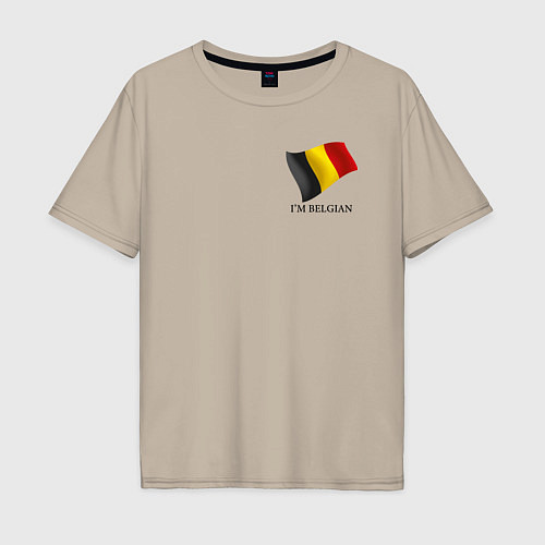 Мужская футболка оверсайз Im Belgian - motto / Миндальный – фото 1