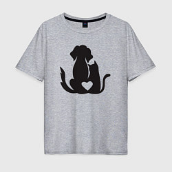 Мужская футболка оверсайз Dog and cat love
