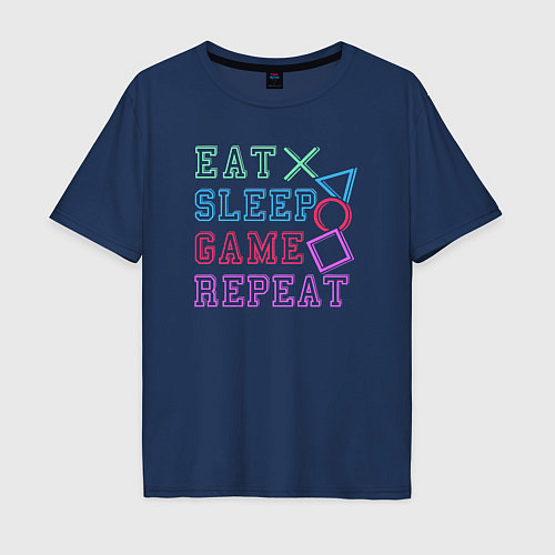 Мужская футболка оверсайз Eat play sleep repeat lettering / Тёмно-синий – фото 1